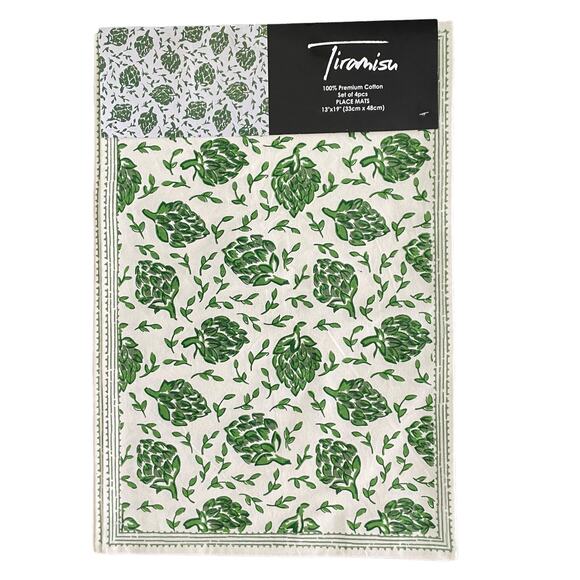 TIRAMISU 100% Cotton Placemats Green Dancing Artichoke 13X19 Set of 4 NEW - Picture 3 of 6